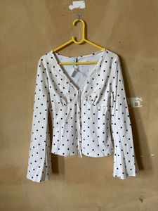 Polka Dot Print V Neck Top