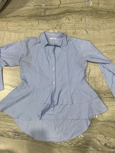 Blue Striped Peplum Shirt