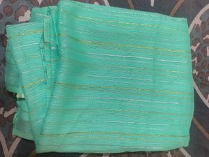 Elegant Teal Saree with Gold Stripes