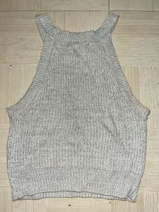 Gray Ribbed Halter Neck Crop Top