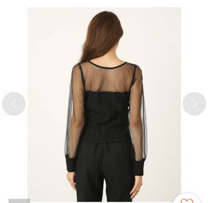 Sheer Sleeve Lace Detail Top