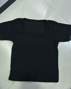 Black Square Neck Ribbed Top