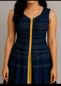 Elegant Navy &amp; Gold Sheer Overlay Dress