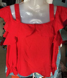 Chic Red Ruffle Off-Shoulder Top