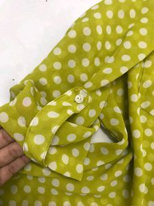 Cute Lime Green Polka Dot Button-Up Shirt