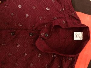 Maroon Embroidered Kurta