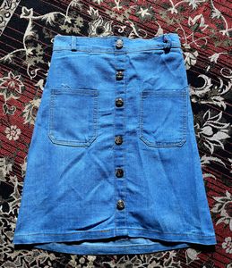 Classic Blue Denim Button-Up Skirt