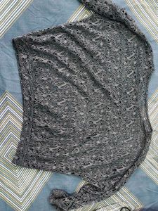 Sheer Grey Y2K Baggy Lace Top