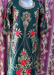 Embroidered Green Kurti