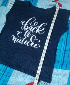 Navy Blue Marled Graphic Slub Knit Tees Tshirt Top