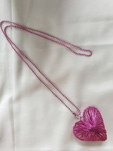 Pink Heart Wire Pendant Necklace