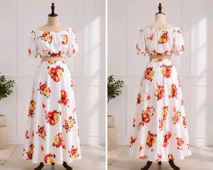 White Floral Off-Shoulder Co-ord Set | NEGOTIABLE