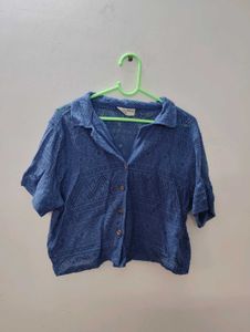 Blue Crochet Button-Up Shirt