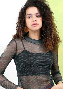 Sheer Green Marble Print Top