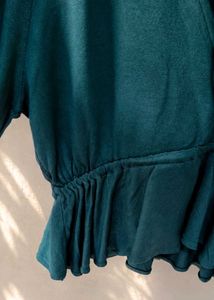 🌿 Midnight Green Ruffled Peplum Crop Top