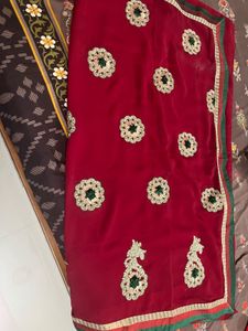 Elegant Embroidered Red Saree