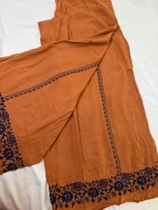 Orange Embroidered Palazzo Pants
