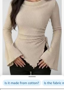 Ribbed Bell Sleeve Top with Tie Detail