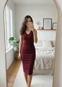 Burgundy Bodycon Midi Dress