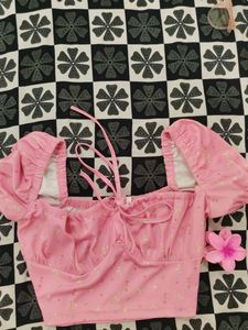 Pink Floral Puff Sleeve Crop Top