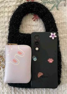 Handmade crochet Grey tote bag &amp; black pouch