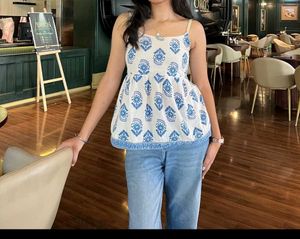 Boho Blue & White Print Camisole Top