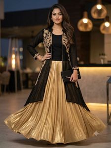 Stunning Black &amp; Gold High-Low Georgette Kurti wit