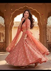 designer pink Embroidered Lehenga Choli set
