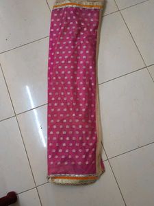 Vibrant Pink Saree with Silver Motifs