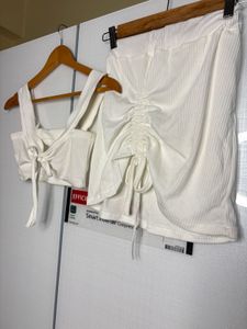 Co-ord ribbed White Two-Piece Set