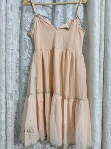 Yousta Light Pink Embellished Tiered Dress
