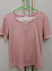 Savana Pink Nightsuit Set with Lace Trim