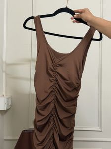 Urbanic Ruched Bodycon Brown Dress
