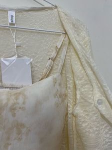 Chic Cream Lace Cardigan &amp; Print Camisole Set