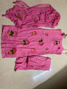 Pink Floral Print Kurta Set