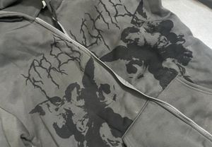 black angel y2k gothic oversized baggy zip up