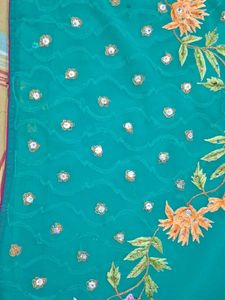 Teal Embroidered Saree