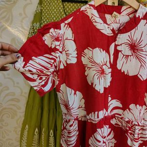 Red Floral Midi Dress
