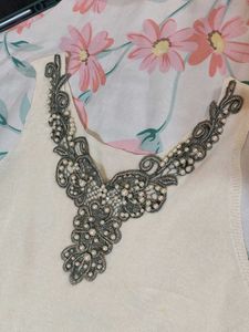 Beaded Neckline Sleeveless Top