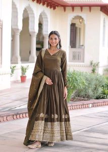 Elegant Olive Green Embroidered Anarkali Suit