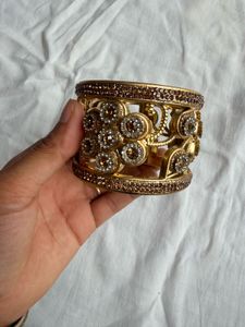 Elegant Gold & Stone Bangle Bracelet