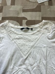 White Lace Detail T-Shirt