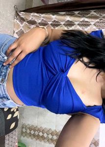 Blue Ribbed Twist Front Crop Top