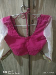 Pink &amp; White Embroidered Saree