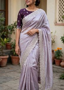 Elegant Lilac Embroidered Saree