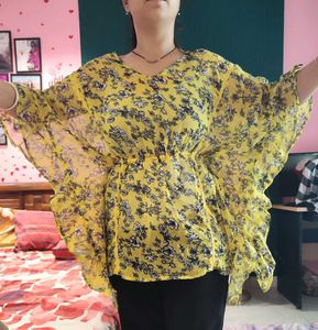 Flowy Yellow Floral Kaftan Top