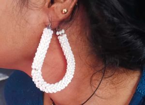Elegant White Beaded Hoop Earrings