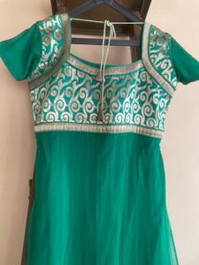 Green &amp; Gold Embroidered Anarkali