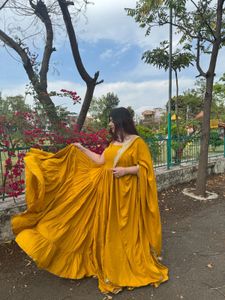 Mustard Anarkali Kurta with Dupatta heavy flair