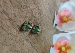 Vintage Green Gemstone Stud Earrings